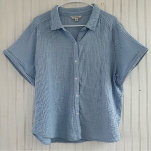Lucky Brand Women's Light Blue Short Sleeve Gauzey Gauze Blouse Top Size XL